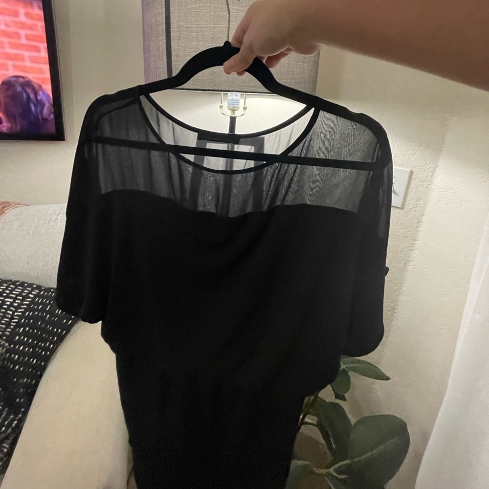 Black dress with sheer top shoulders